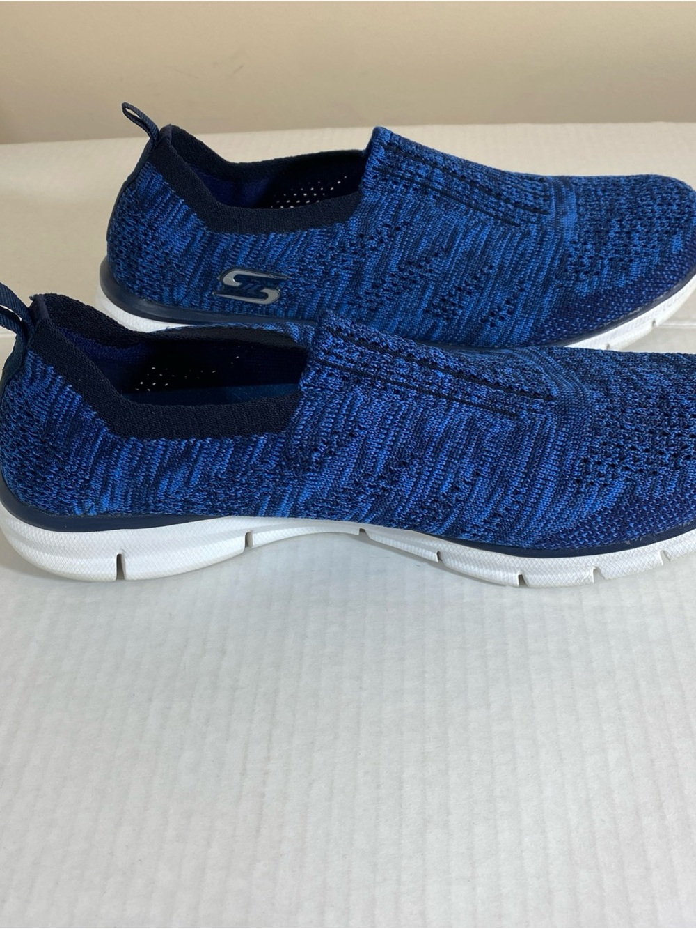 Skechers Women's Slip-On Knit Sneakers - Blue and Navy - Picture 4 of 10